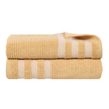 Brea Zero Twist Cotton Ribbed Geometric Border Bath Sheet Set of 2