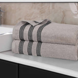 Brea Zero Twist Cotton Ribbed Geometric Border Bath Sheet Set of 2