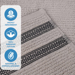 Brea Zero Twist Cotton Ribbed Geometric Border Bath Sheet Set of 2