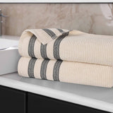 Brea Zero Twist Cotton Ribbed Geometric Border Bath Sheet Set of 2