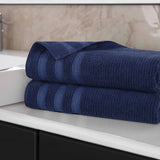Brea Zero Twist Cotton Ribbed Geometric Border Bath Sheet Set of 2