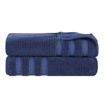 Brea Zero Twist Cotton Ribbed Geometric Border Bath Sheet Set of 2