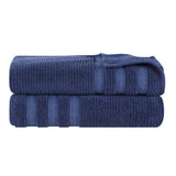Brea Zero Twist Cotton Ribbed Geometric Border Bath Sheet Set of 2