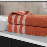 Brea Zero Twist Cotton Ribbed Geometric Border Bath Sheet Set of 2