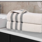 Brea Zero Twist Cotton Ribbed Geometric Border Bath Sheet Set of 2