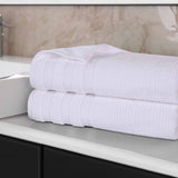 Brea Zero Twist Cotton Ribbed Geometric Border Bath Sheet Set of 2