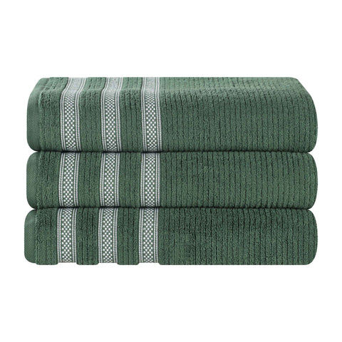 Brea Zero Twist Cotton Ribbed Geometric Border Bath Towel Set of 3