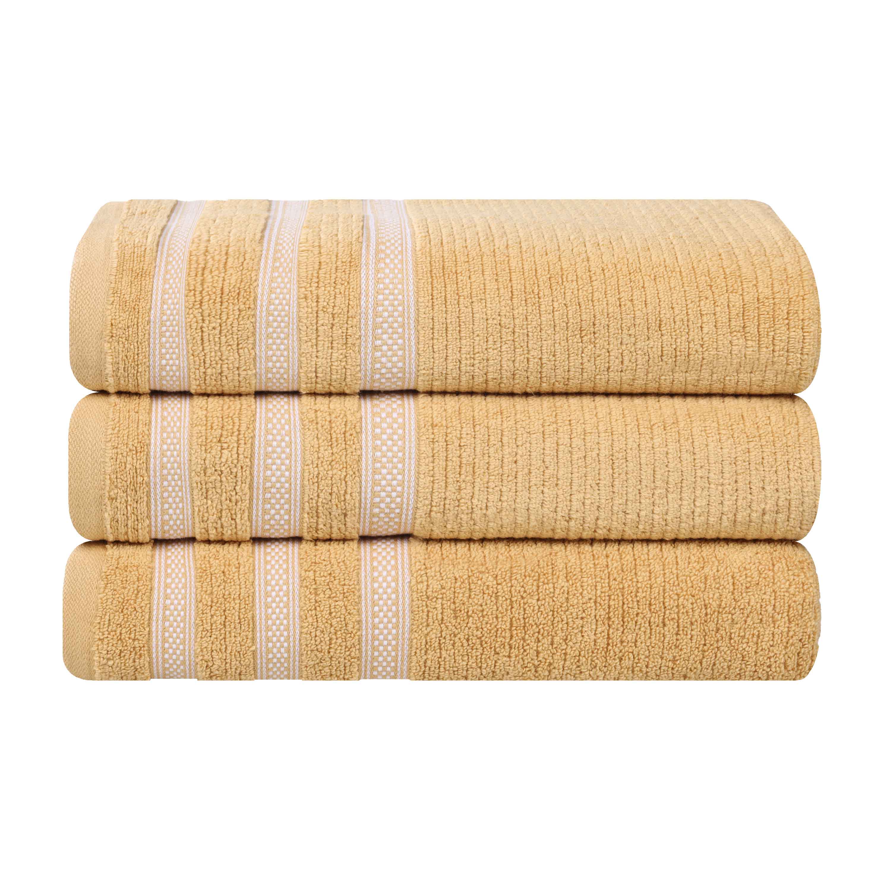 Brea Zero Twist Cotton Ribbed Geometric Border Bath Towel Set of 3