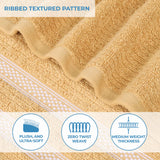 Brea Zero Twist Cotton Ribbed Geometric Border Bath Towel Set of 3