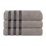 Brea Zero Twist Cotton Ribbed Geometric Border Bath Towel Set of 3