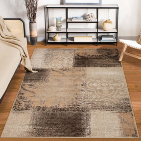 Bristol Distressed Abstract Damask Indoor Area Rug or Runner Rug