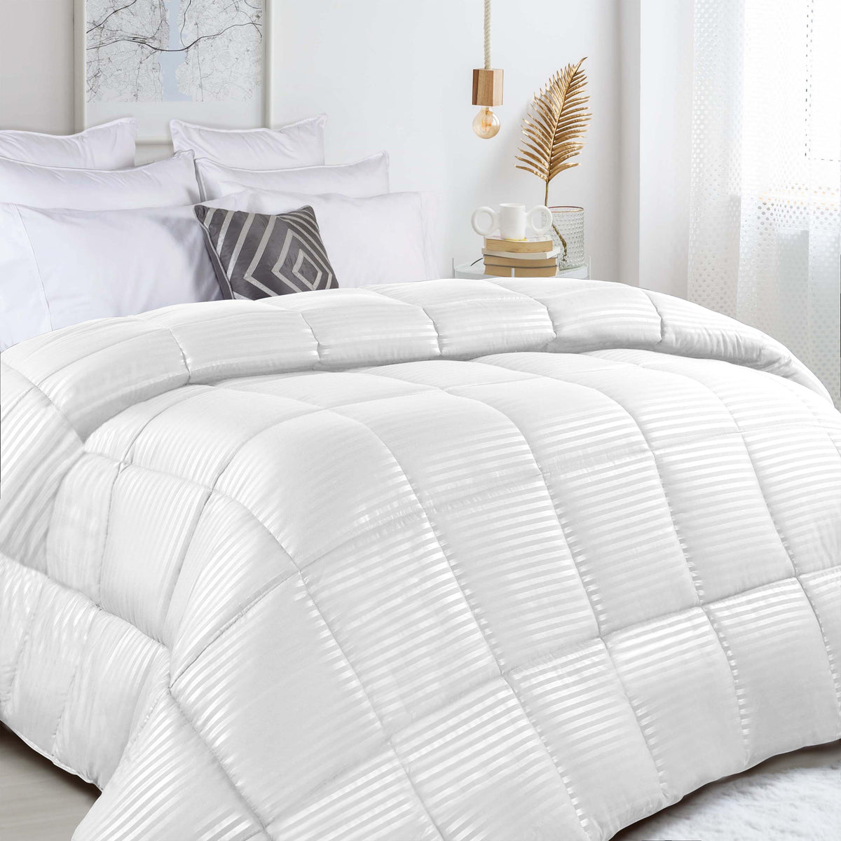 Brushed Microfiber Down Alternative Medium Weight Striped Comforter