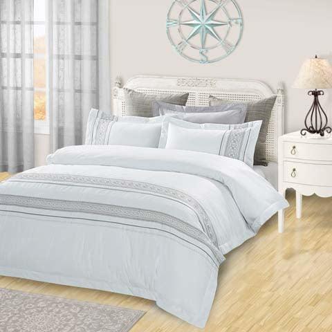 100% Cotton Embroidered Geometric Duvet Cover Set