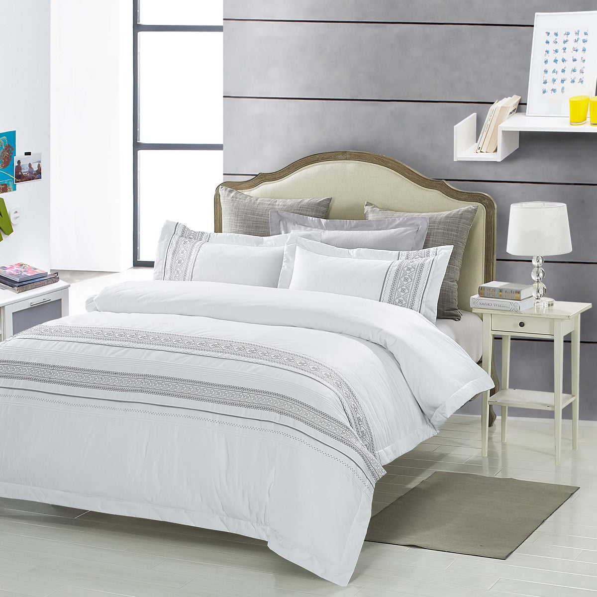 Burlington Embroidered Geometric Cotton Duvet Cover Set