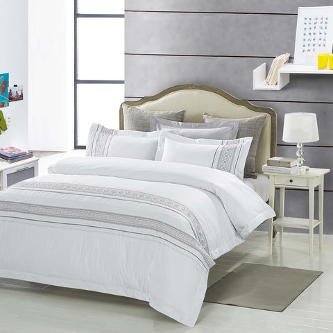100% Cotton Embroidered Geometric Duvet Cover Set
