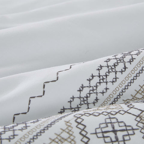 100% Cotton Embroidered Geometric Duvet Cover Set