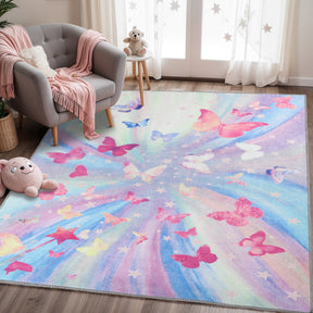 Butterfly Non-Slip Kids Playroom Nursery Washable Indoor Area Rug