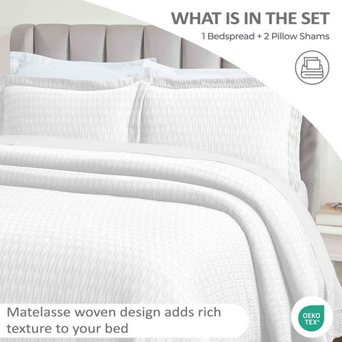 Lightweight Cotton Bedspread Sets 3-Piece Calvert Diamond Matelassé Jacquard
