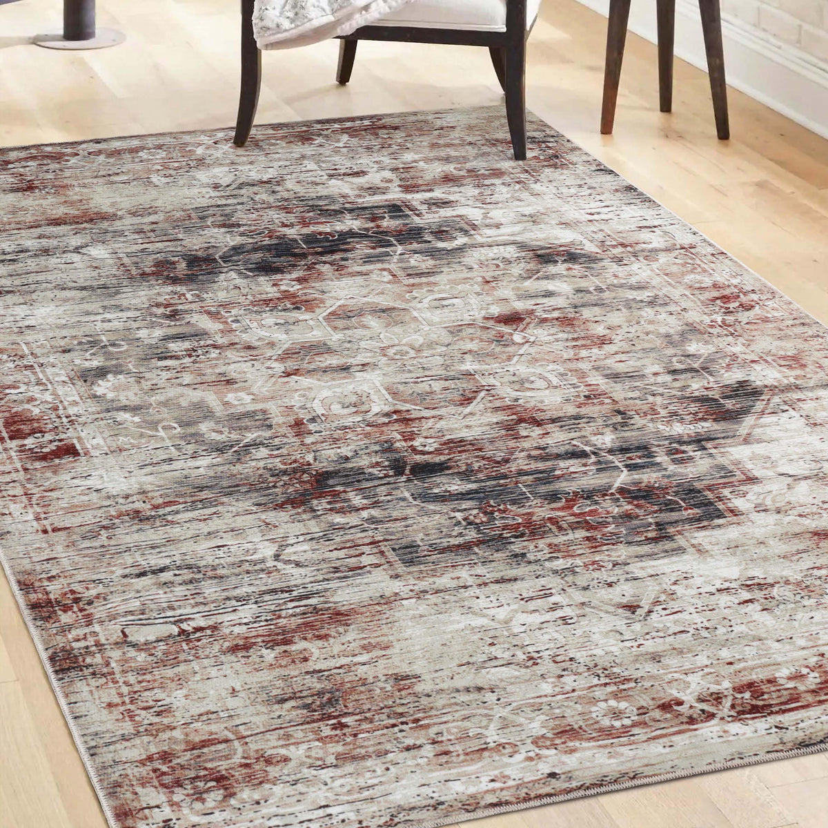 Canary Vintage Distressed Medallion Washable Indoor Area Rug