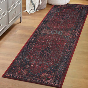 Cardinal Floral Medallion Washable Indoor Area Rug or Runner Rug