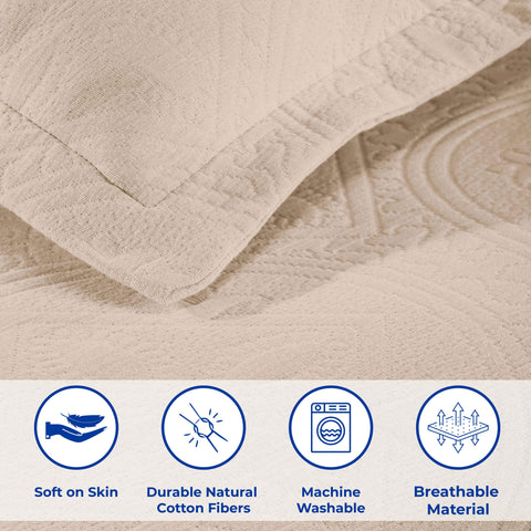Lightweight Cotton Bedspread Sets 3-Piece Celtic Circle Jacquard Matelassé