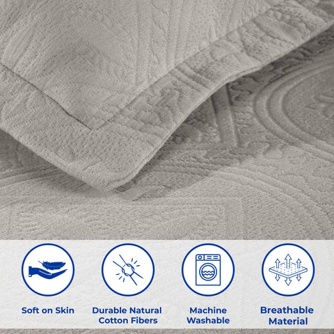 Lightweight Cotton Bedspread Sets 3-Piece Celtic Circle Jacquard Matelassé