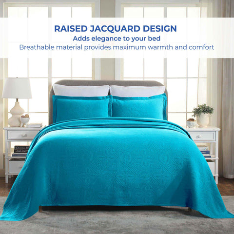 Lightweight Cotton Bedspread Sets 3-Piece Celtic Circle Jacquard Matelassé