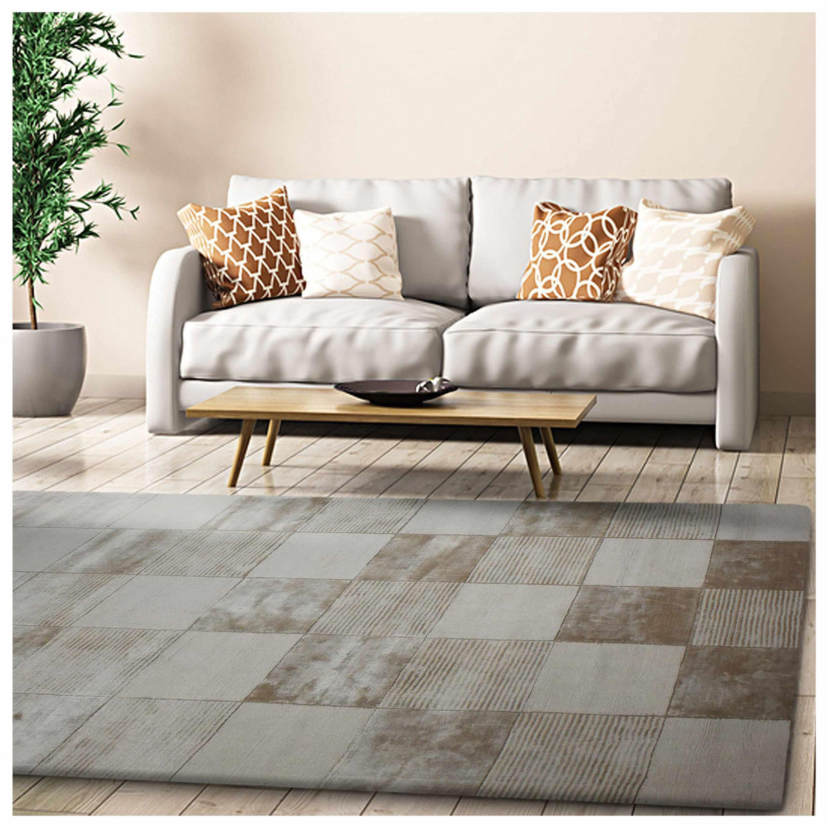 Checkered Viscose Handwoven Area Rug