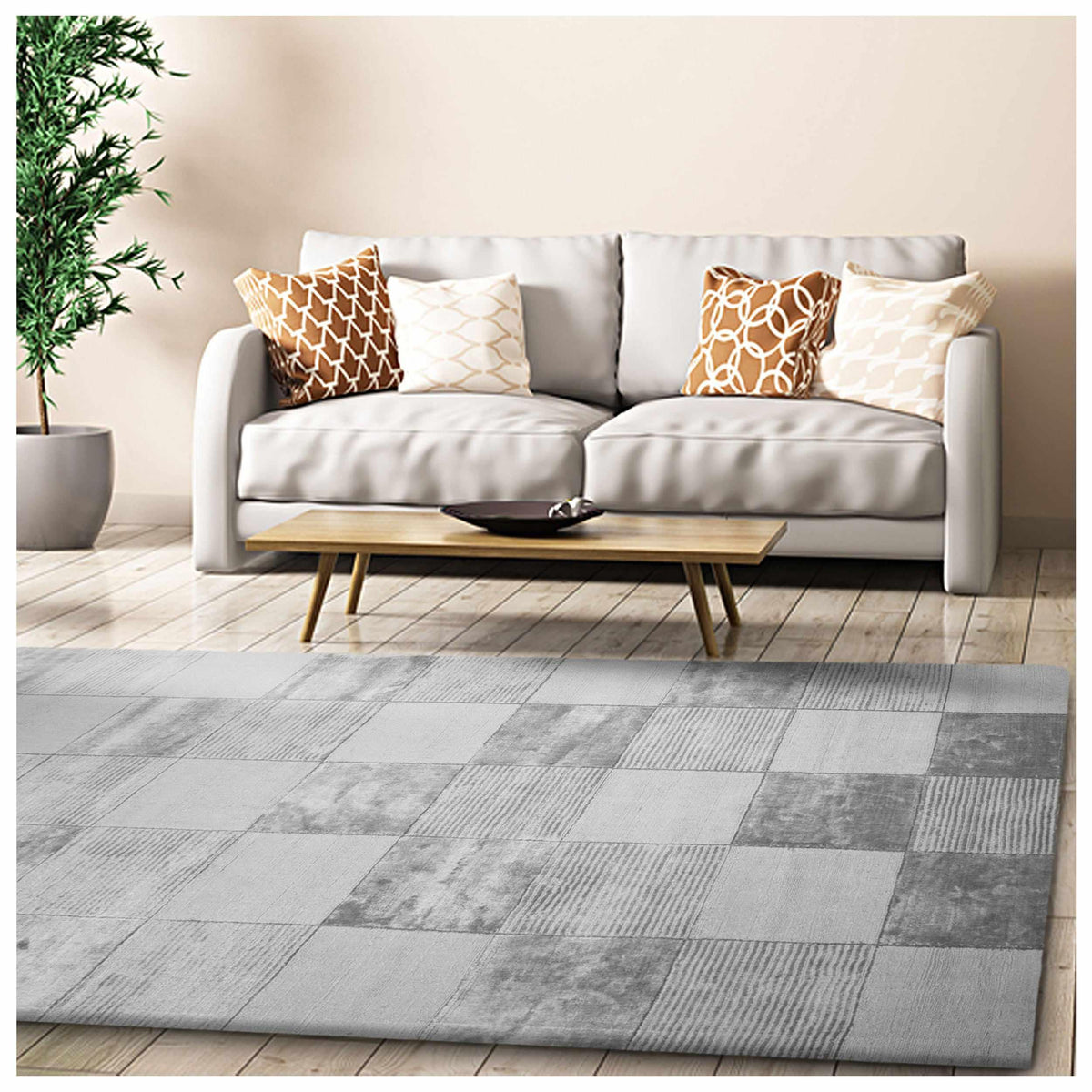 Checkered Viscose Handwoven Area Rug
