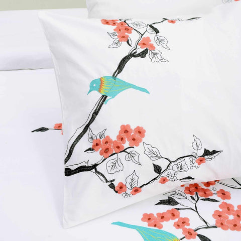 100% Cotton Cherry Garden Embroidered Duvet Cover Set