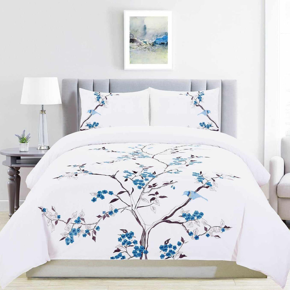 Cherry Garden Embroidered Cotton Duvet Cover Set