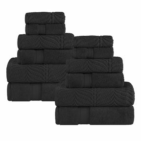 Chevron Zero Twist Solid and Jacquard Soft Cotton 12 Piece Towel Set