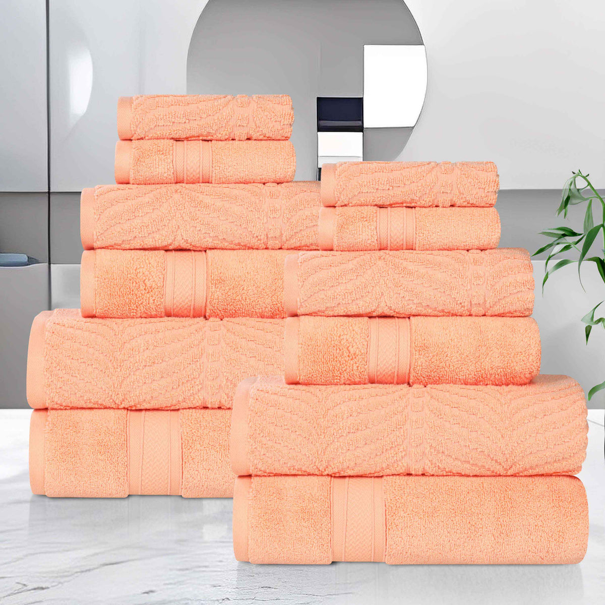 Chevron Zero Twist Solid and Jacquard Soft Cotton 12 Piece Towel Set