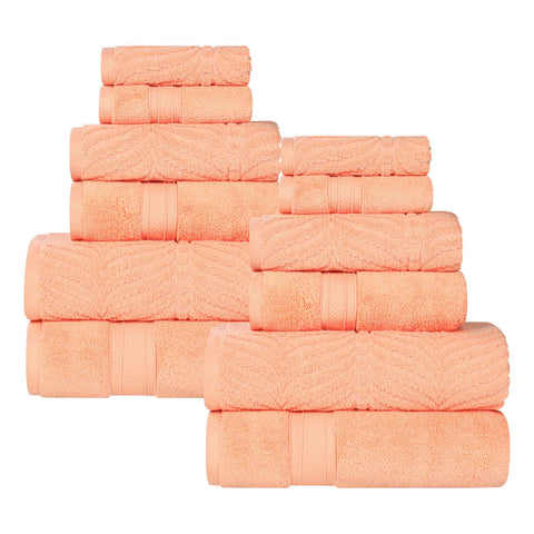 Chevron Zero Twist Solid and Jacquard Soft Cotton 12 Piece Towel Set