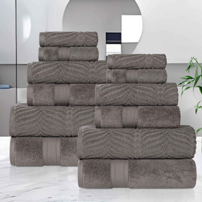 Chevron Zero Twist Solid and Jacquard Soft Cotton 12 Piece Towel Set