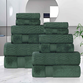 Chevron Zero Twist Solid and Jacquard Soft Cotton 12 Piece Towel Set