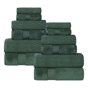 Chevron Zero Twist Solid and Jacquard Soft Cotton 12 Piece Towel Set