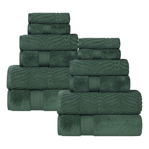 Chevron Zero Twist Solid and Jacquard Soft Cotton 12 Piece Towel Set