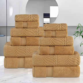 Chevron Zero Twist Solid and Jacquard Soft Cotton 12 Piece Towel Set