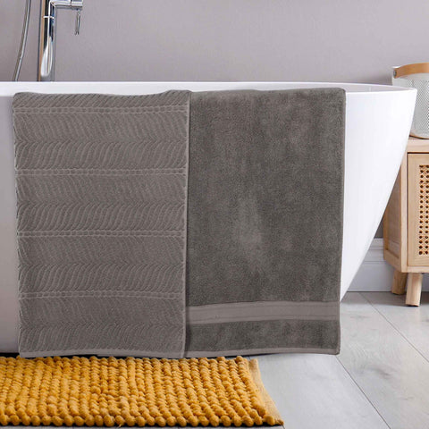 Chevron Zero Twist Solid and Jacquard Soft Cotton Bath Sheet Set of 2