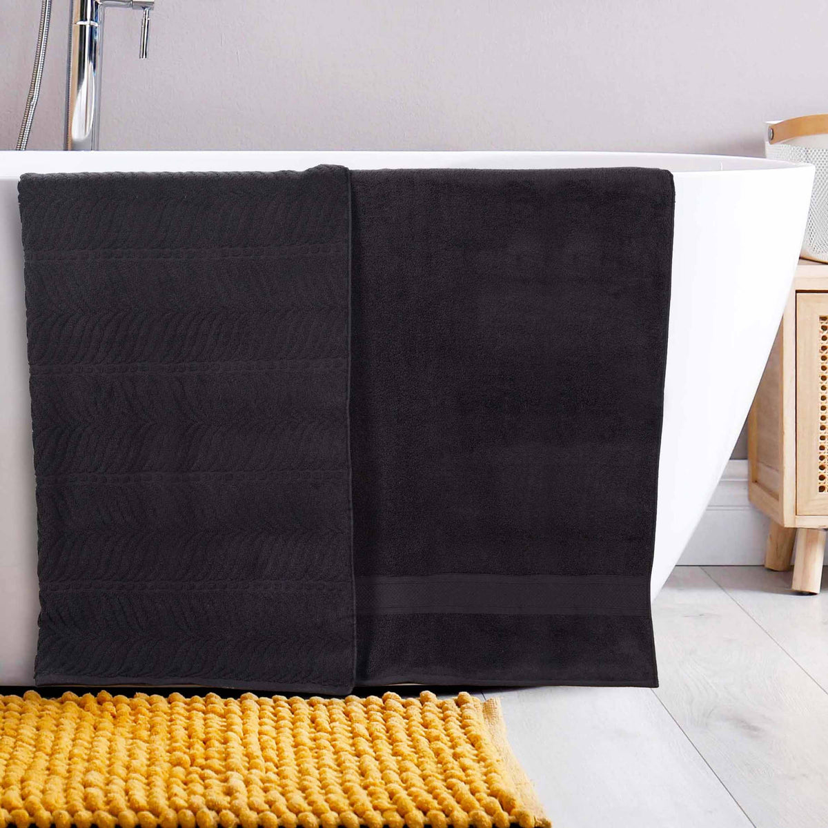 Chevron Zero Twist Solid and Jacquard Soft Cotton Bath Sheet Set of 2