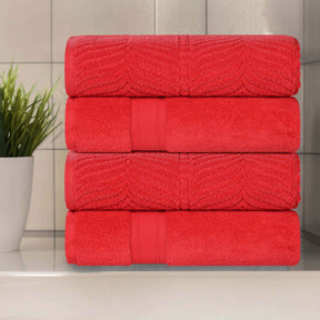 Chevron Zero Twist Solid and Jacquard Soft Cotton Bath Towel Set of 4