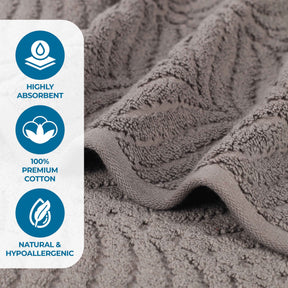 Chevron Zero Twist Solid and Jacquard Soft Cotton Hand Towel Set of 6