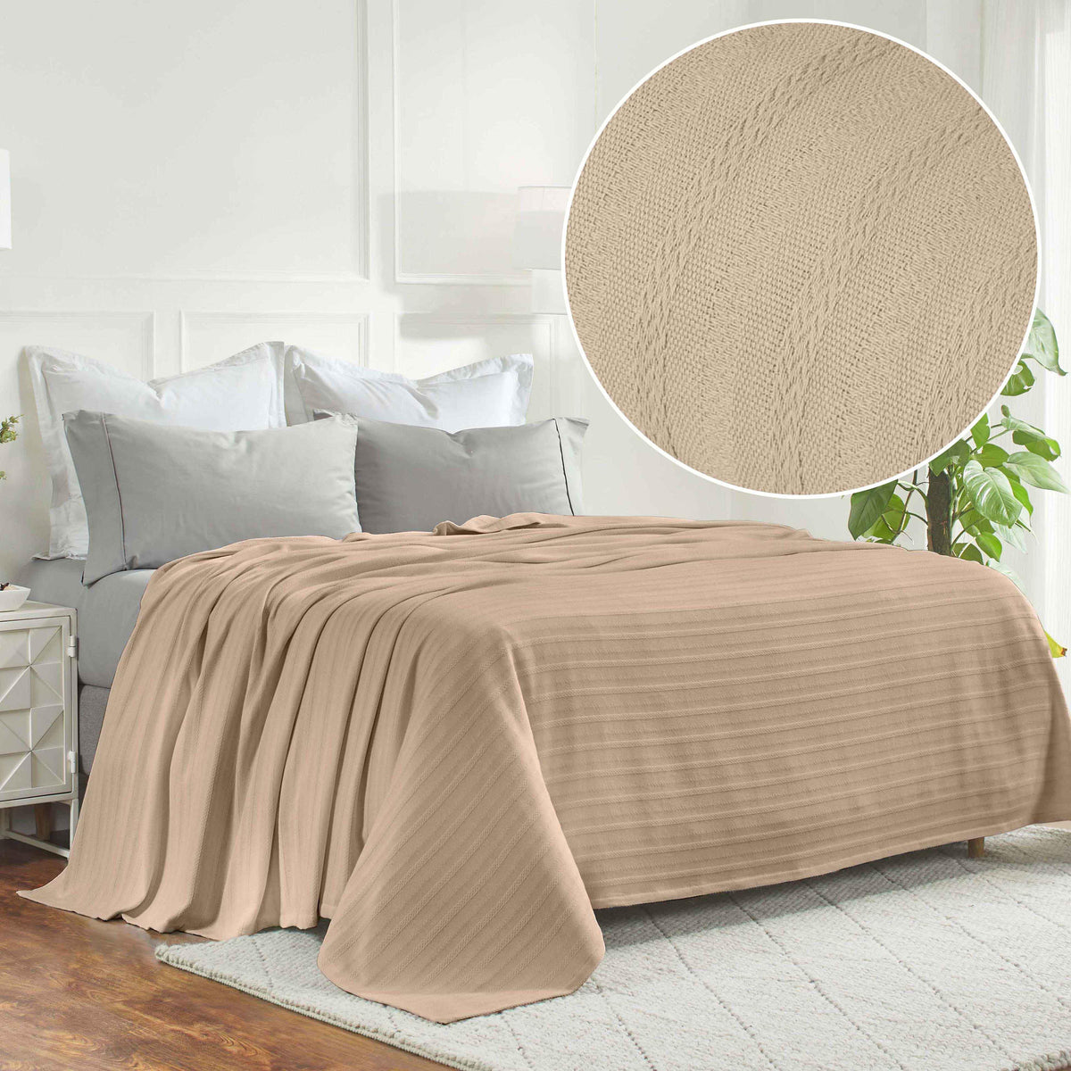 Clara Cotton Textured Jacquard Striped Lightweight Woven Blanket