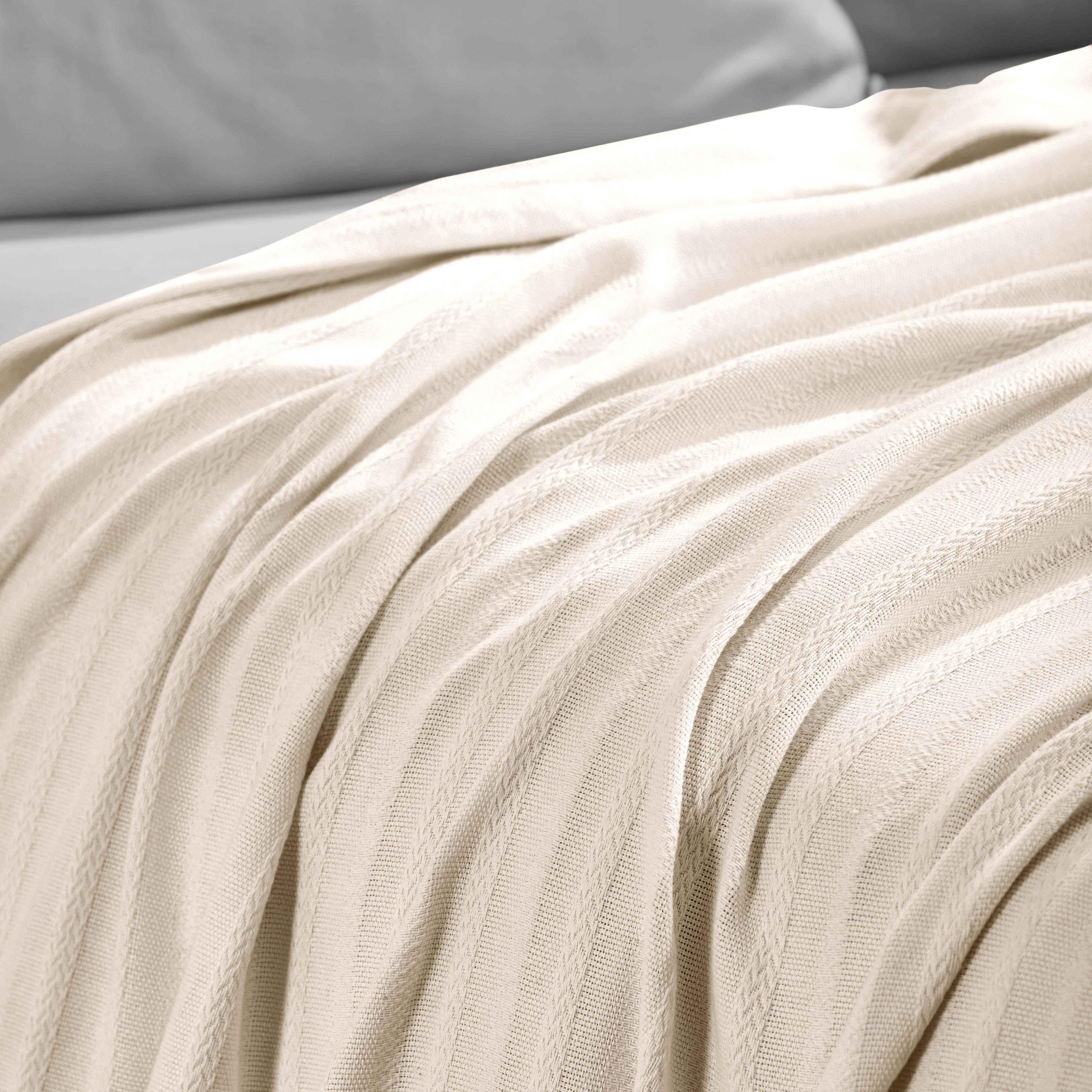 Clara Cotton Textured Jacquard Striped Lightweight Woven Blanket