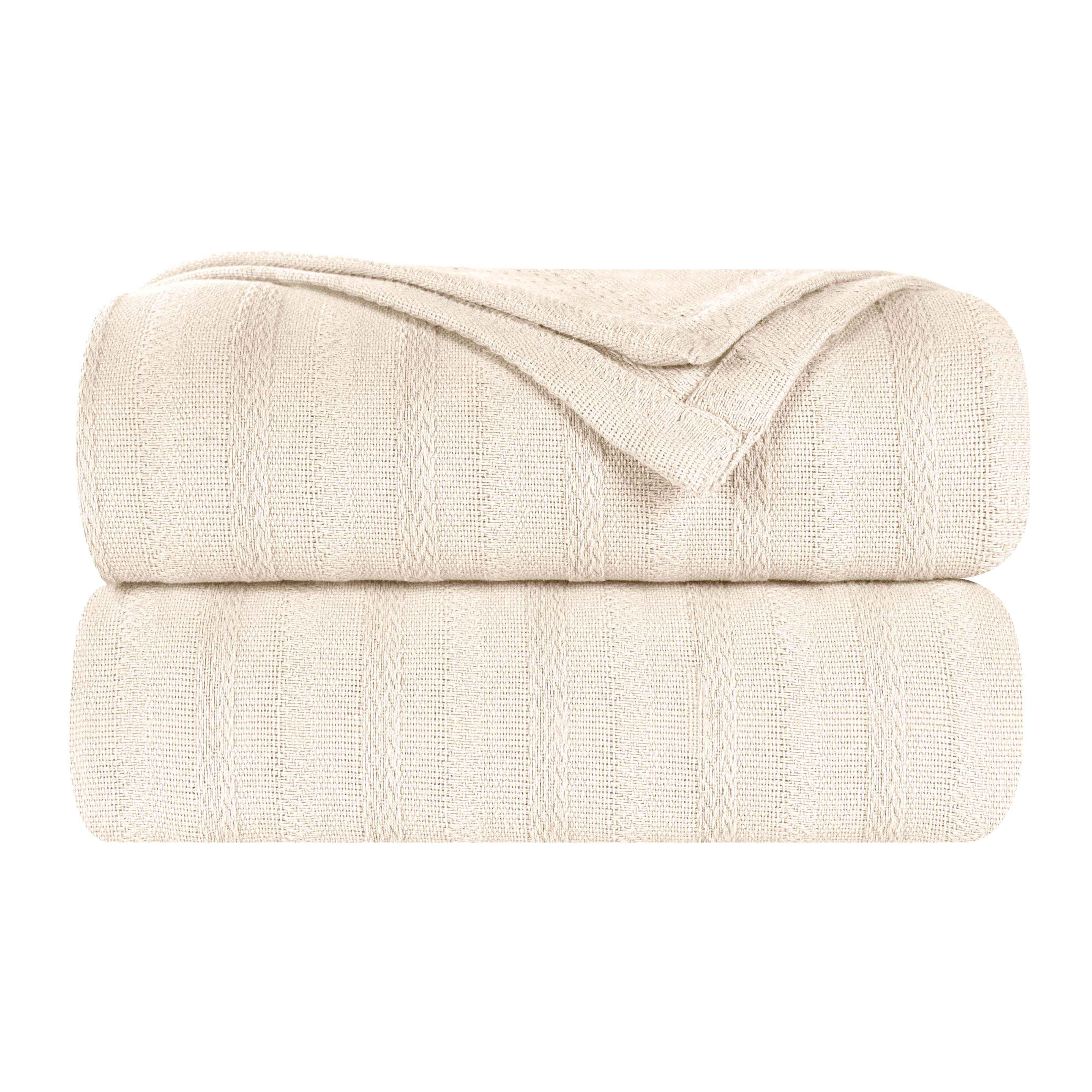Clara Cotton Textured Jacquard Striped Lightweight Woven Blanket
