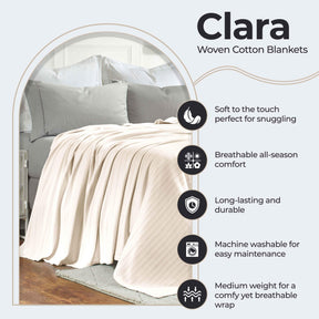 Clara Cotton Textured Jacquard Striped Lightweight Woven Blanket