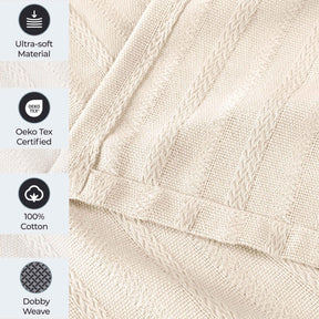 Clara Cotton Textured Jacquard Striped Lightweight Woven Blanket