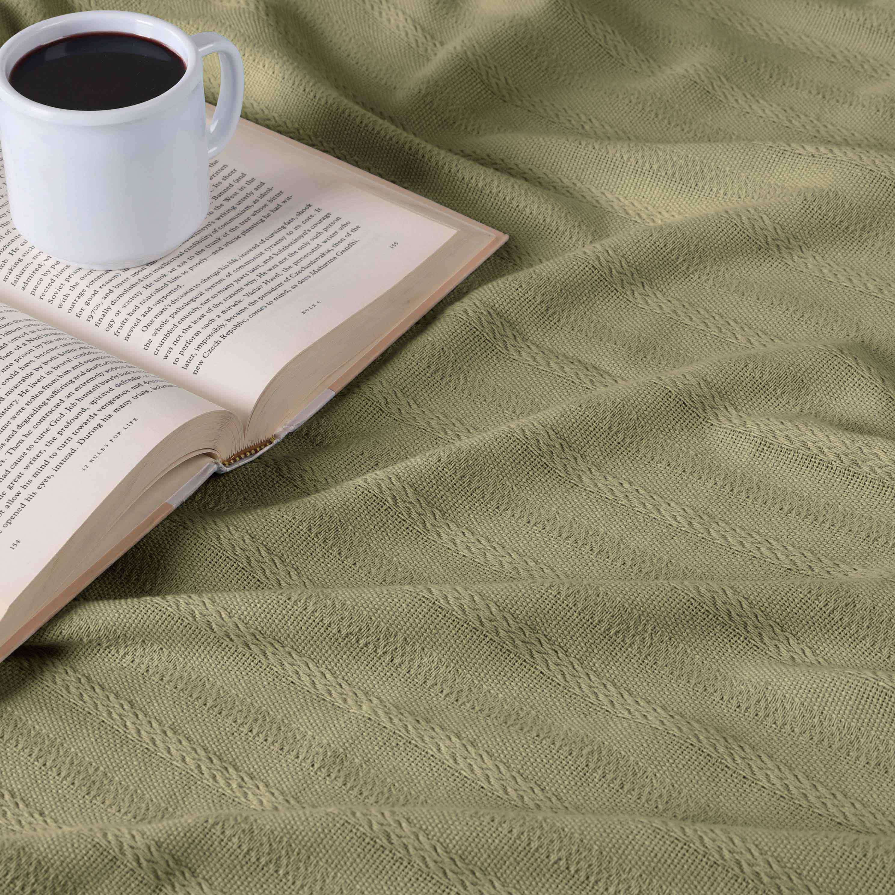 Clara Cotton Textured Jacquard Striped Lightweight Woven Blanket