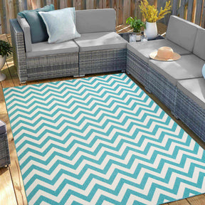 Coastal Herringbone Chevron Indoor Outdoor Area Rug
